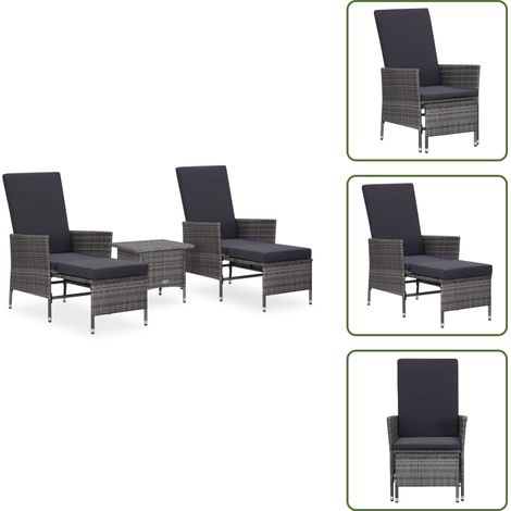 3-tlg. Garten-Lounge-Set mit Kissen Poly Rattan Grau - Garten Lounge Set - Loungeset - Gartenmöbeln - Rattan Möbel - Außenbereich (1/5)