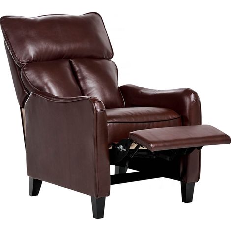 Sillón reclinable tapizado en piel sintética marrón oscuro reposapiés extraíble estilo vintage respaldo alto Royston