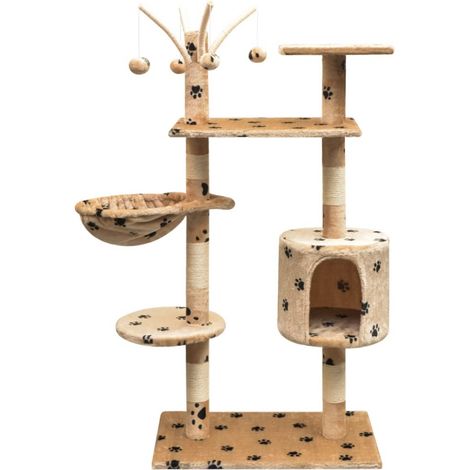 Katzen-Kratzbaum 125 cm Beige mit Pfoten-Aufdruck vidaXL