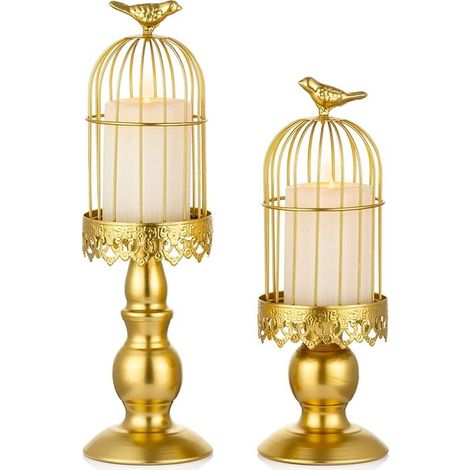 Vintage Birdcage Candlesticks, Decorative Wedding Candle Holders for Wedding Tables, Gold, 2pcs (1/5)