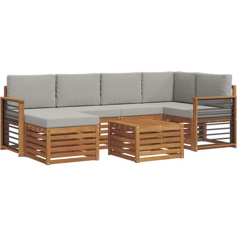 Ensemble de canapé d'angle 7 pcs  Salon de jardin Gris Naturel et Clair (1/5)