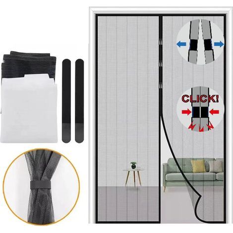 Moustiquaire Porte Fenetre, 120 x 220 CM - Maille Fine NOIRE Rideau Anti Mouche, se ferme tout seul (1/4)