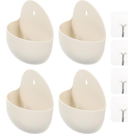 Ensemble de 4 jardinières suspendues semi-circulaires blanches en plastique – Convient pour les plantations murales extérieures et les aménagements de jardin sur balcon (1/5)
