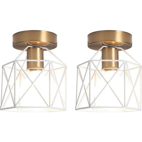 2x Plafonnier Industriel en Cage,Lampe de Plafond Vintage Abat-jour Design Carré E27 Luminaire Style Edison pour Salon (1/5)