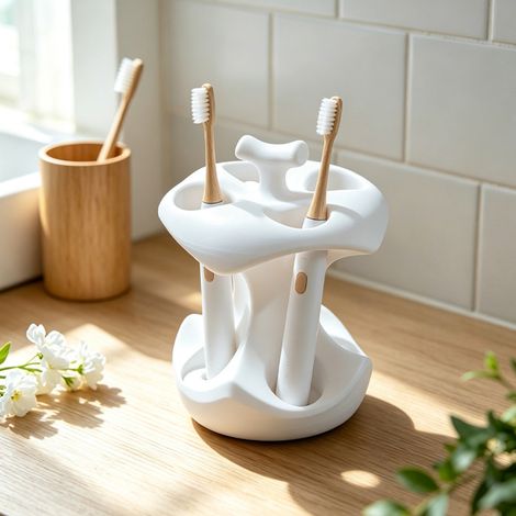 Porte‑brosses à dents design forme trognon de pomme, rangement pour salle de bain, anti‑dérapant (1/5)