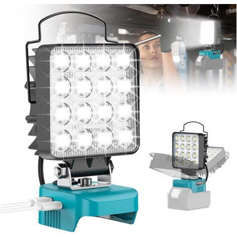 Projecteur LED rechargeable 48W – 2400/4800 LM – Double interrupteur – Ports Type C/USB – Pour chantiers humides et camping – Tête rotative 140° (1/5)
