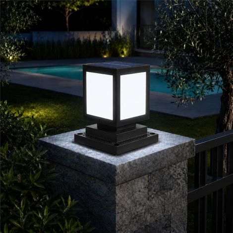 Borne Solaire Extérieur Jardin Potelet LED IP45 6000K Noir Borne Éclairage ABS PC noir 160 lm 12 LED autonomie 8-12 h pour pilier portail allée terrasse (1/5)