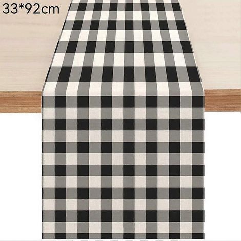 Chemin de table à carreaux - Décoration de table en lin pour la maison (1/5)