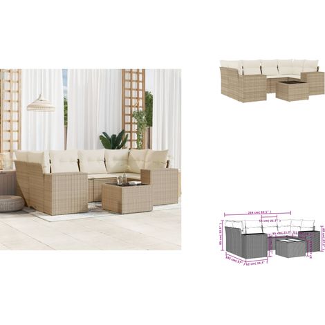 7-tlg. Garten-Sofagarnitur mit Kissen Beige Poly Rattan - Gartenmöbel Set - PE-Rattan Möbel - Outdoor Lounge - Esstisch - Sofasatz (1/3)