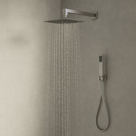 Set per doccia soffione quadro in acciaio inox 25x25 centimetri effetto spazzolato confezione 1