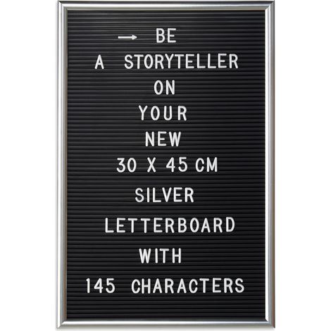Relaxdays Letter Board con Cornice, Lettere Numeri Caratteri Speciali, Bacheca con Scanalature XL, 30x45 cm, Argento