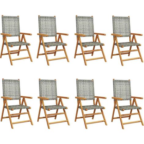 Maison Exclusive - Set di 8 sedie pieghevoli reclinabili in polyrattan grigio e legno massello. (1/5)