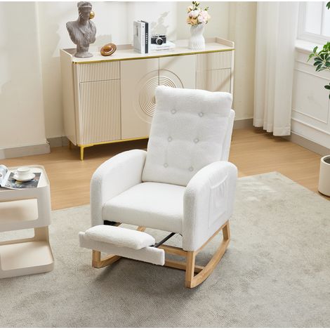 Sillón mecedora con reposapiés y USB en bouclé OKMYHOME (1/5)
