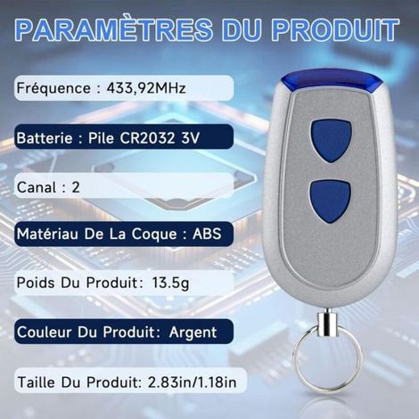 Télécommande Porte Garage - 433,92 MHz - Compatible Normstahl Crawford EA433 RCU433 T433 - 2 Boutons - Pour 2 Portes - 1 Pièce (1/5)