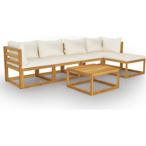 6-tlg. Garten-Lounge-Set mit Auflagen Creme Massivholz Akazie vidaXL