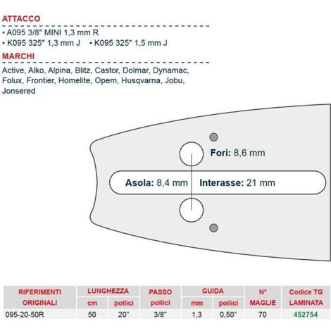 Barra motosega da legna lunghezza 50 cm per catena maglie 70/72 452754