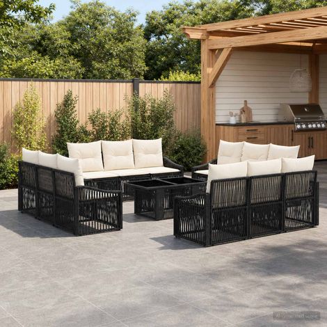Set Divano da Giardino 13 pz Nero e Bianco Crema polyrattan vidaXL (1/5)