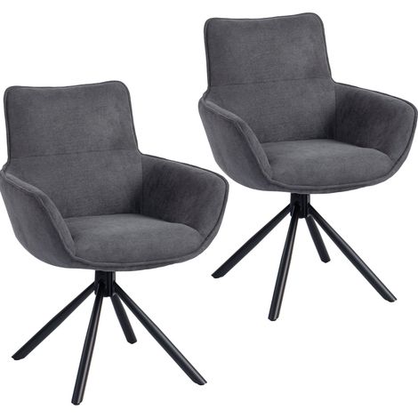 Set de 2 sillas de comedor giratorias tapizadas con reposabrazos en tejido gris oscuro MODENUIT (1/5)
