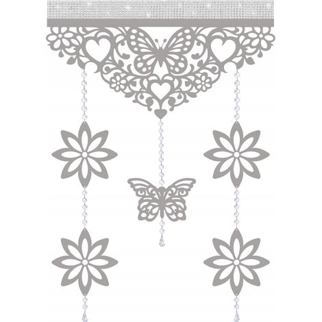 D91 Moderner Vorhang mit Schmetterlingen und Blumen, glamouröses Lochmuster, 60x90