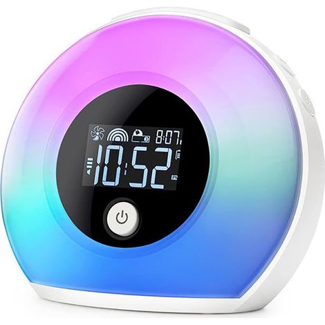 Lampe de Table avec Haut Parleur Bluetooth, réveil avec 5 Modes de lumière de Couleur et 3 Types de réglage de la luminosité, écran LCD, capteur de Vibration, pour Enfants garçons et Filles