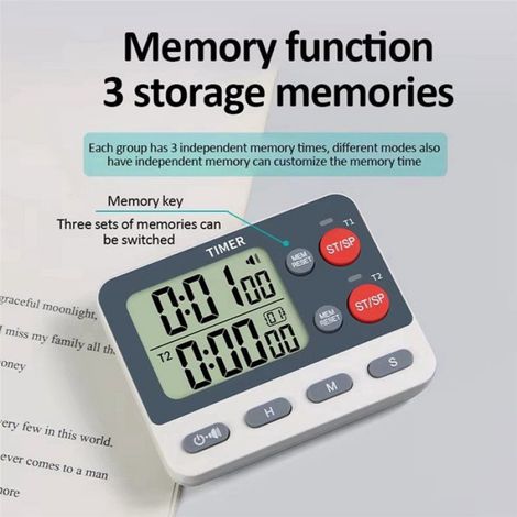 Minuterie Cuisine - Double Groupe Numerique - 3 Modes Compte A Rebours - Memoire Muet Et Arret - 2 Unites (1/5)