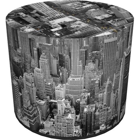 Pouf decorativo Bertoni, stampa New York - pouf rotondo per soggiorno, ingresso, cilindro 40 cm, elegante, cerniera, lavabile (1/5)