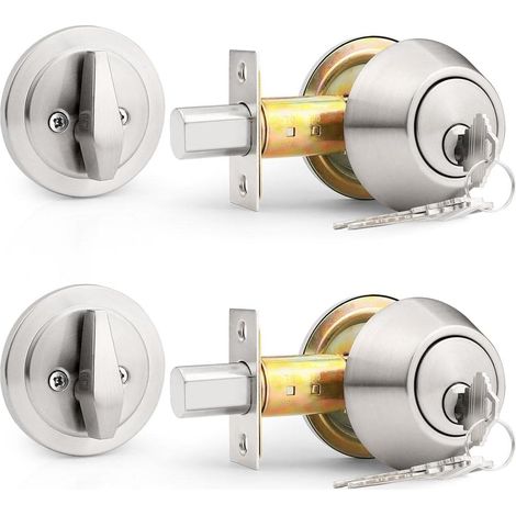 Serrure de sécurité à cylindre à clé latérale en nickel satiné brossé avec poignée à clé, 2 pièces (1/5)