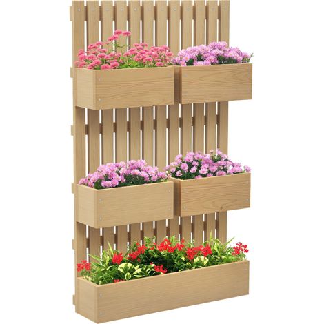 Jardinière murale en bois avec treillis et 5 pots amovibles pour jardin pliable 60 x 16 x 100 cm naturelle pour salon jardin, terrasse patio, couleur (1/5)