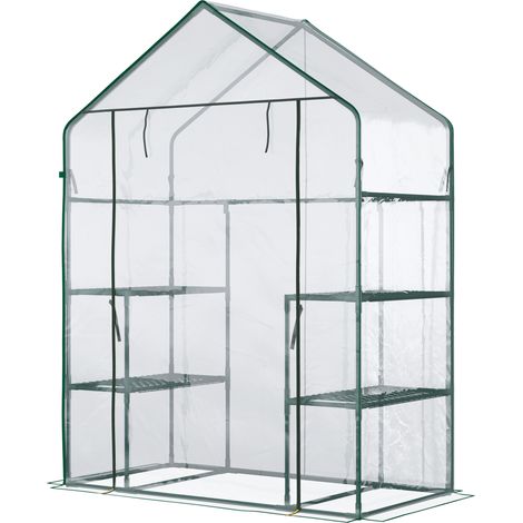 Foliengewächshaus begehbares Gartenhäuschen Tomatengewächshaus Treibhaus Frühbeet mit 6 Regalen Transparent Stahl PVC-Kunststoff 142 x 73 x 195 cm