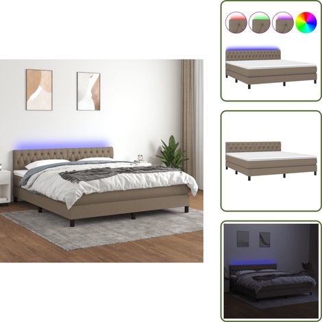 Boxspringbett mit Matratze & LED Taupe 160x200 cm Stoff - Boxspringbett - Doppelbett - Lattenrost - Bettauflage - LED Beleuchtung (1/5)