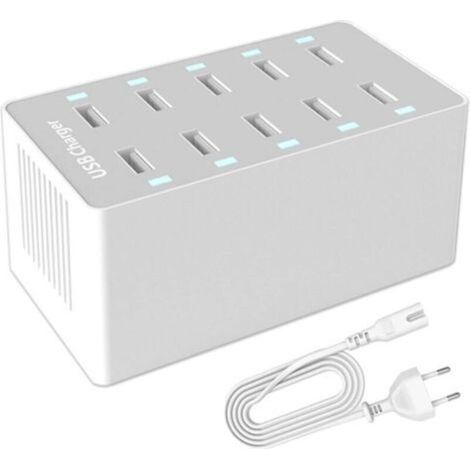 Station de Charge USB, hub Chargeur USB de 50 W à 10 Ports, Chargeur USB multiport avec Smart Detect, Compatible avec iPhone, Galaxy, Tablette iPad et Autres appareils de Charge USB
