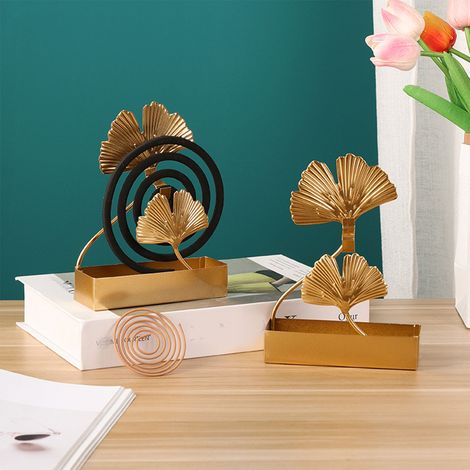 Porte-spirale anti-moustiques créatif de style nordique en feuille de ginkgo avec plateau, brûleur d'encens pour spirale anti-moustiques, plateau anti-moustiques suspendu pour l'été (1/5)
