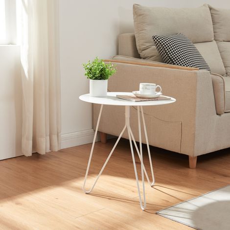 Mesa auxiliar Nopimi redonda 3 patas metal 45xØ43cm - Blanco mate [en.casa]