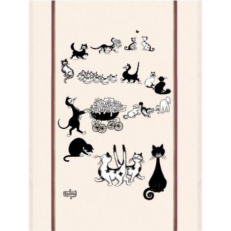 Grand Torchon de Cuisine Absorbant Motif Multi-Chats 100% Coton Écru - PANGIVO