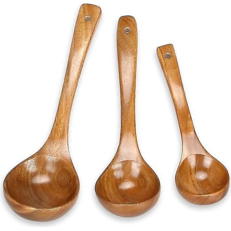 Louche en bois de 33 cm (13 pouces) de grande taille, faite à la main, cuillère profonde en bois, longue cuillère de cuisine, cadeau (1/5)