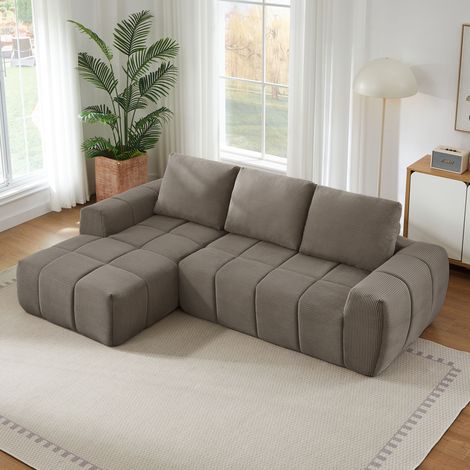 Seyakany Canapé modulaire 4 place,Canapé d'angle en L avec coussins amovibles,canapés de compression,aucun assemblage,velours côtelé(Gauche L,taupe)