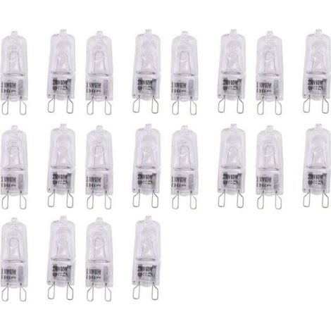 Lot de 20 Ampoules G9 Halogènes 60W Transparentes Intensité Variable Blanc Chaud 2800K Lustres Pendentifs (1/4)