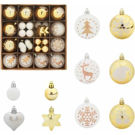 Un lot de 40 boules de Noël en plastique blanc et doré (1/5)