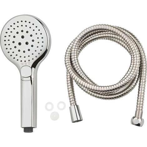 ORION91official® Round Shower Head Set - Modern handheld shower head with 3 spray modes, anti-limescale nozzles, chrome finish, 1.75m stainless steel hose, easy installation for a water-saving and enh (1/4)