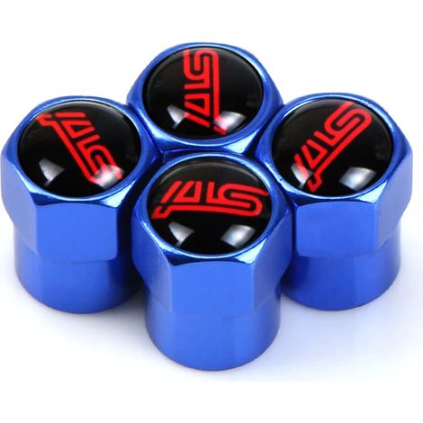 (Bleu, lot de 4) 4 bouchons de valve de pneu compatibles avec STI Impreza et Ester Tribeca XV. Accessoires auto. (1/5)