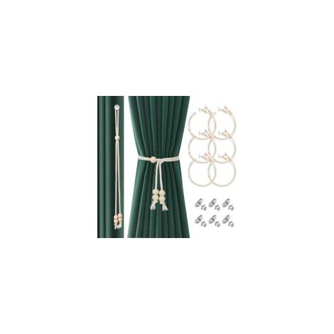 6 Attaches de Rideaux Tissées, Liens Corde de Rideau en Coton, Supports de Rideaux pour Maison Bureau Hôtel Décoration de Fenêtre, Beige (1/5)