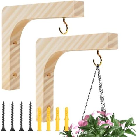 Crochet de suspension en bois pour plantes: suspension murale pour plantes, crochets muraux pour plantes, paniers à fleurs, lanternes en pot (lot de 2, 15,2 cm) (1/5)