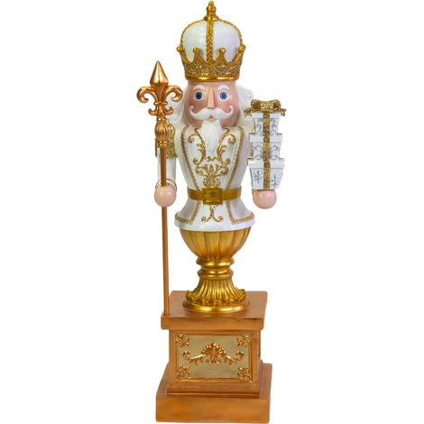 Soldatino Schiaccianoci in resina con regali bianco e oro cm 43x36,5xh124,5