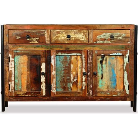 Buffet 3 portes 3 tiroirs bois massif recyclé et métal noir Boust (1/5)