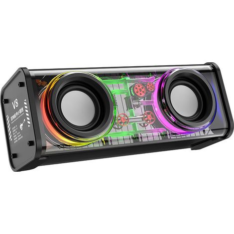FLITI V8 Transparent Portable Bluetooth Speaker, Wireless LED Speaker with 3D Hi-Fi Stereo Sound, TWS, TF Card, 1800mAh Battery, Black (1/5)