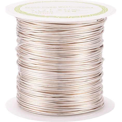 Fil de cuivre doré résistant au ternissement 13 m Fil métallique flexible Argenté pour emballage de bijoux, perles, sculpture et artisanat-calibre 21(0.7mm) (1/5)