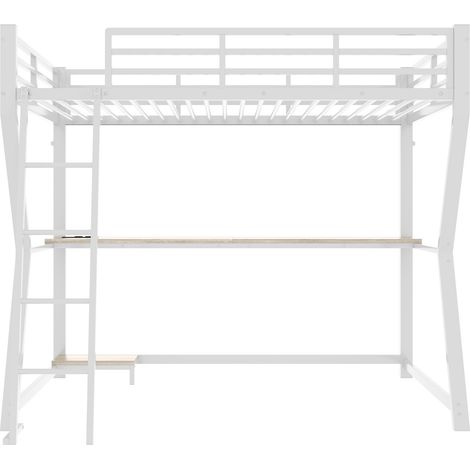Letto a soppalco 90 x 200 cm con scrivania, LED, presa USB, scala e guardrail bianco (1/5)