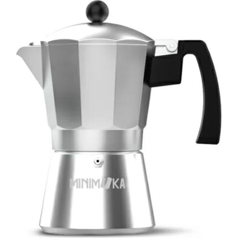 Minimoka Cafetière italienne 6 tasses, 6 tasses, base et filtre de acier inoxydable, poignée ergonomique, soupape de sécurité de, fermeture en silicone de pour la sécurité, convient pour : vitro, élec (1/3)