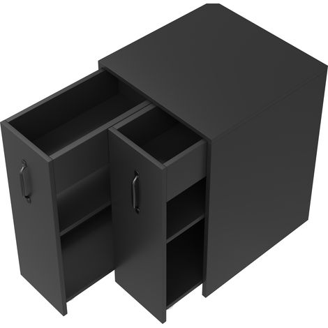 Estantería móvil con ruedas, mueble auxiliar negro de aglomerado, módulos laterales intercambiables (1/5)