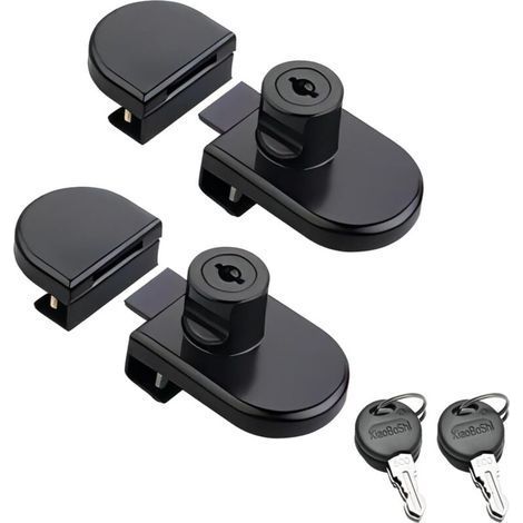 2 Pieces Glass Door Lock, Showcase Safety Lock, No Drilling Required, for 5-8MM Wine Cabinet Showcase, Black (1/5)